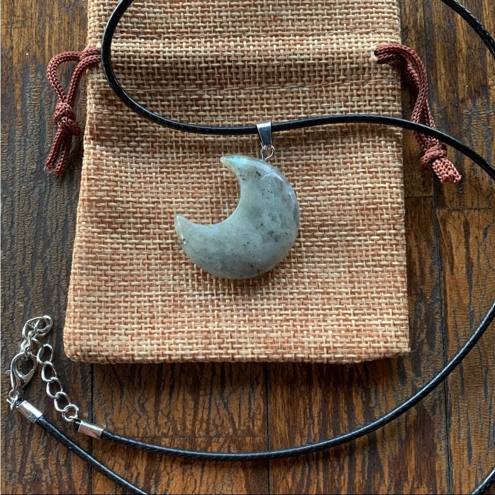 Brand New Labradorite Moon Necklace Labradorite Necklace Crystal Moon Necklace